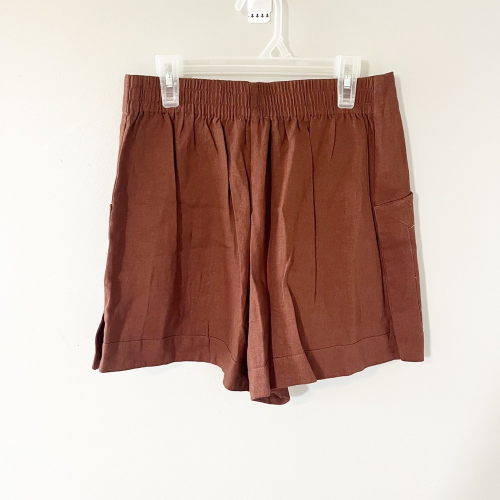 House of Harlow 1960 Brown Linen Blend High Rise Shorts Women's Small - Picture 2 of 9